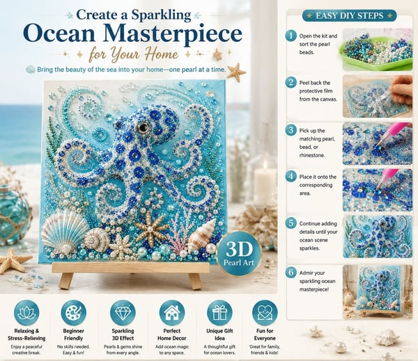 🔥 Last Day 55% OFF - 🌊✨ Ocean Theme Pearl Art DIY Kit – Relaxing DIY Craft to Create Stunning Coastal Artwork
