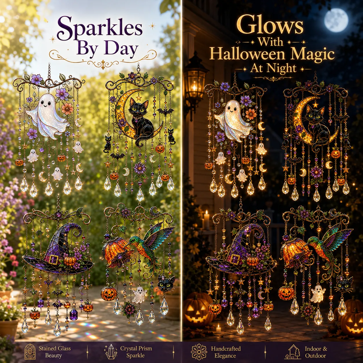 🎃💎Halloween Crystal Wind Chime – Colorful Acrylic Hanging Decoration