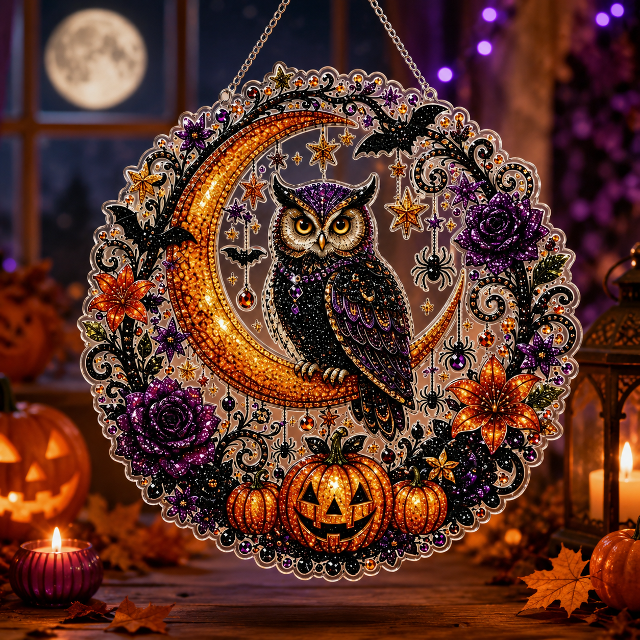 🎃Halloween Black Cat and Moon Diamond Painting Wall Hanging Set