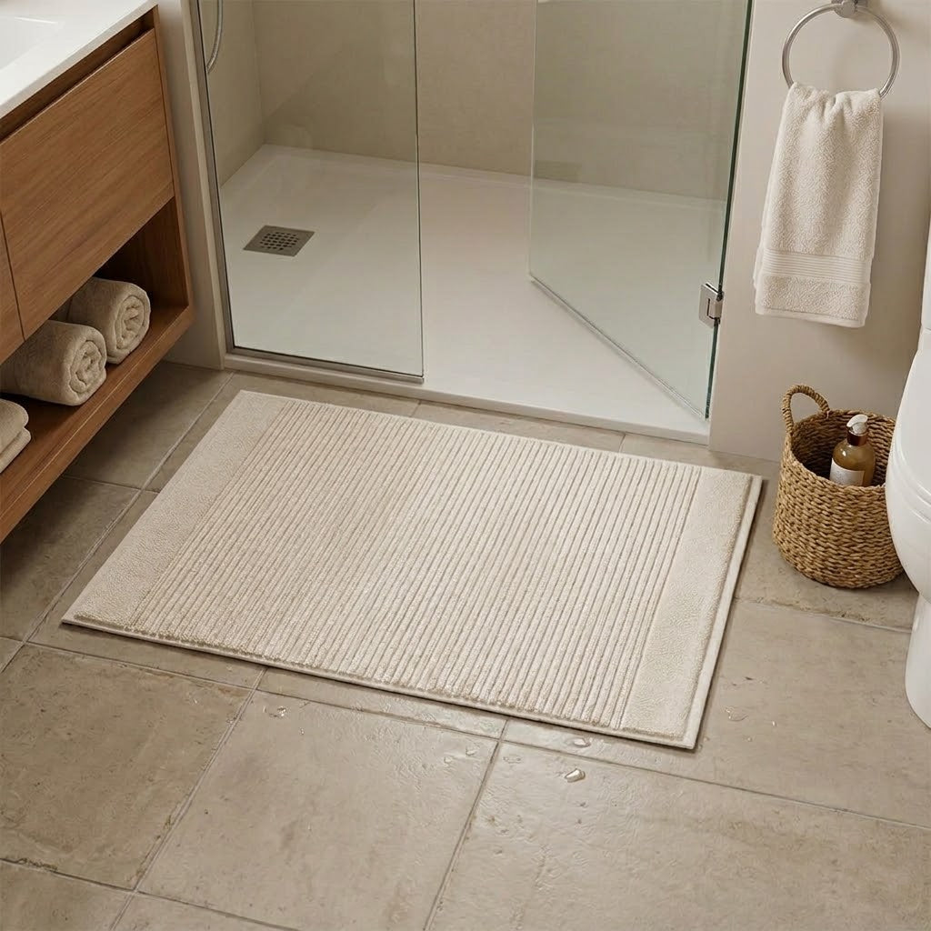 Premium Cotton Striped Bathroom Towel Mat