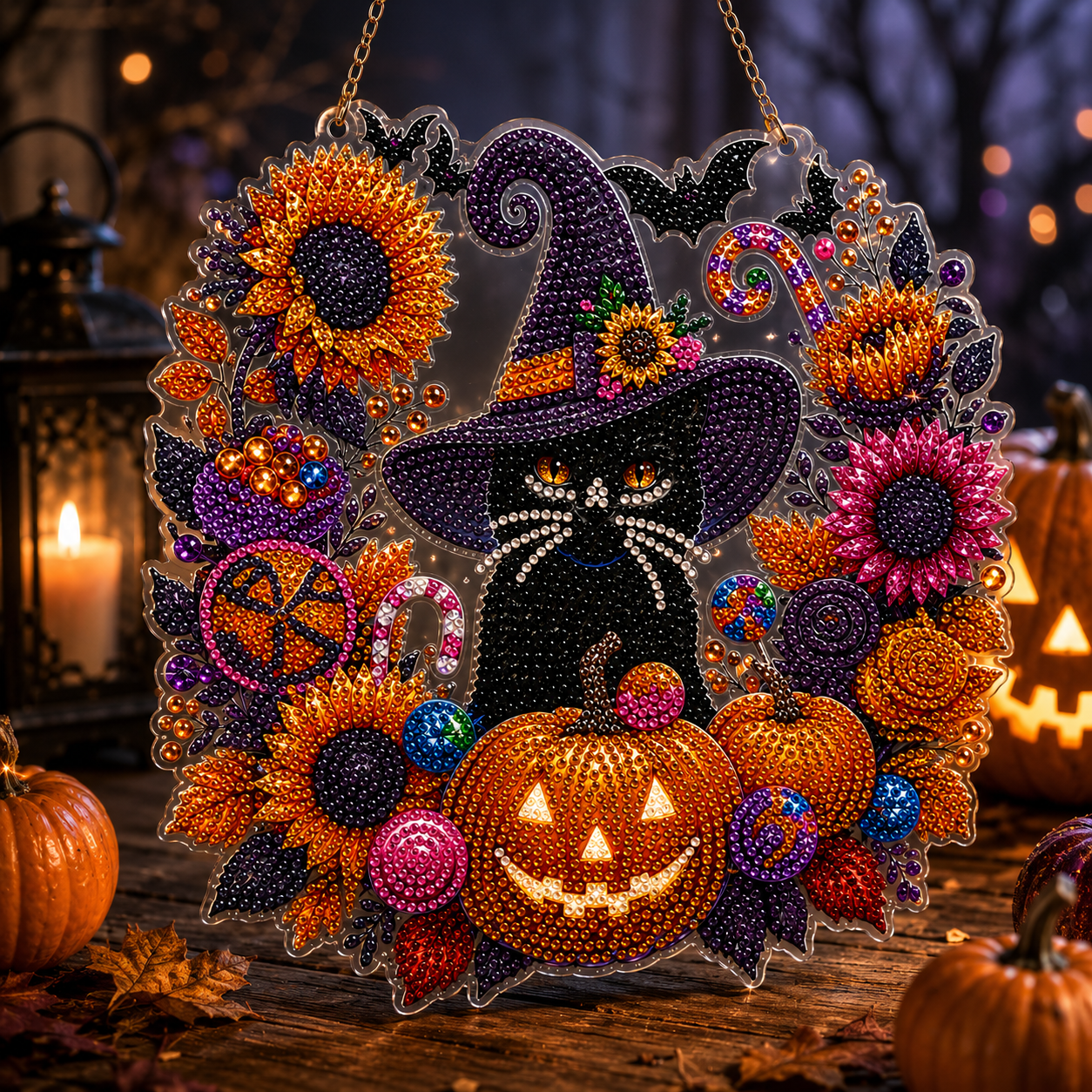 🎃Halloween Black Cat and Moon Diamond Painting Wall Hanging Set