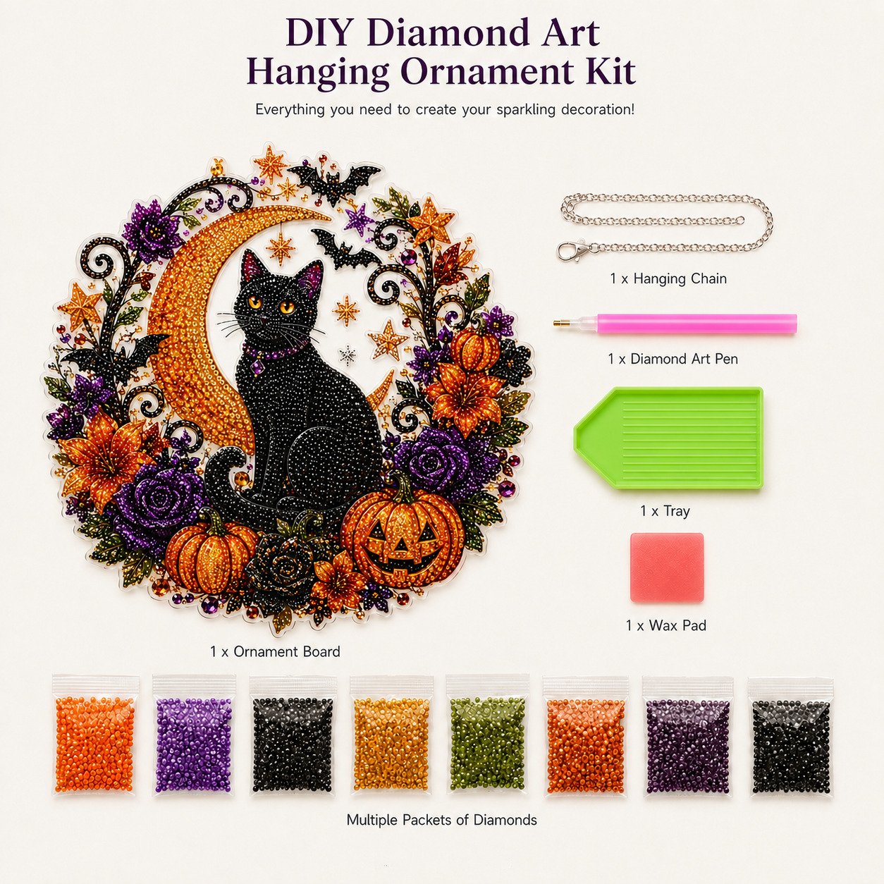 🎃Halloween Black Cat and Moon Diamond Painting Wall Hanging Set