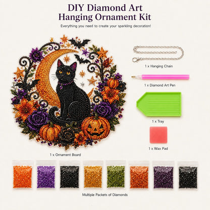 🎃Halloween Black Cat and Moon Diamond Painting Wall Hanging Set