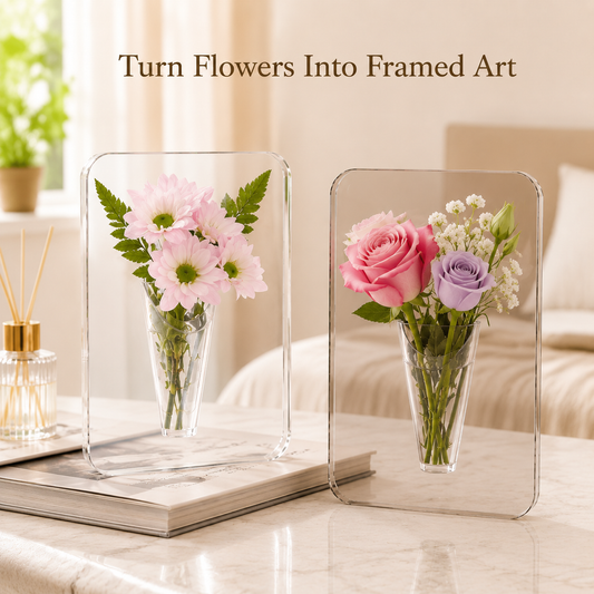 Acrylic Photo Frame Vase for Fresh Flowers – Water-Holding Tabletop Flower Vase