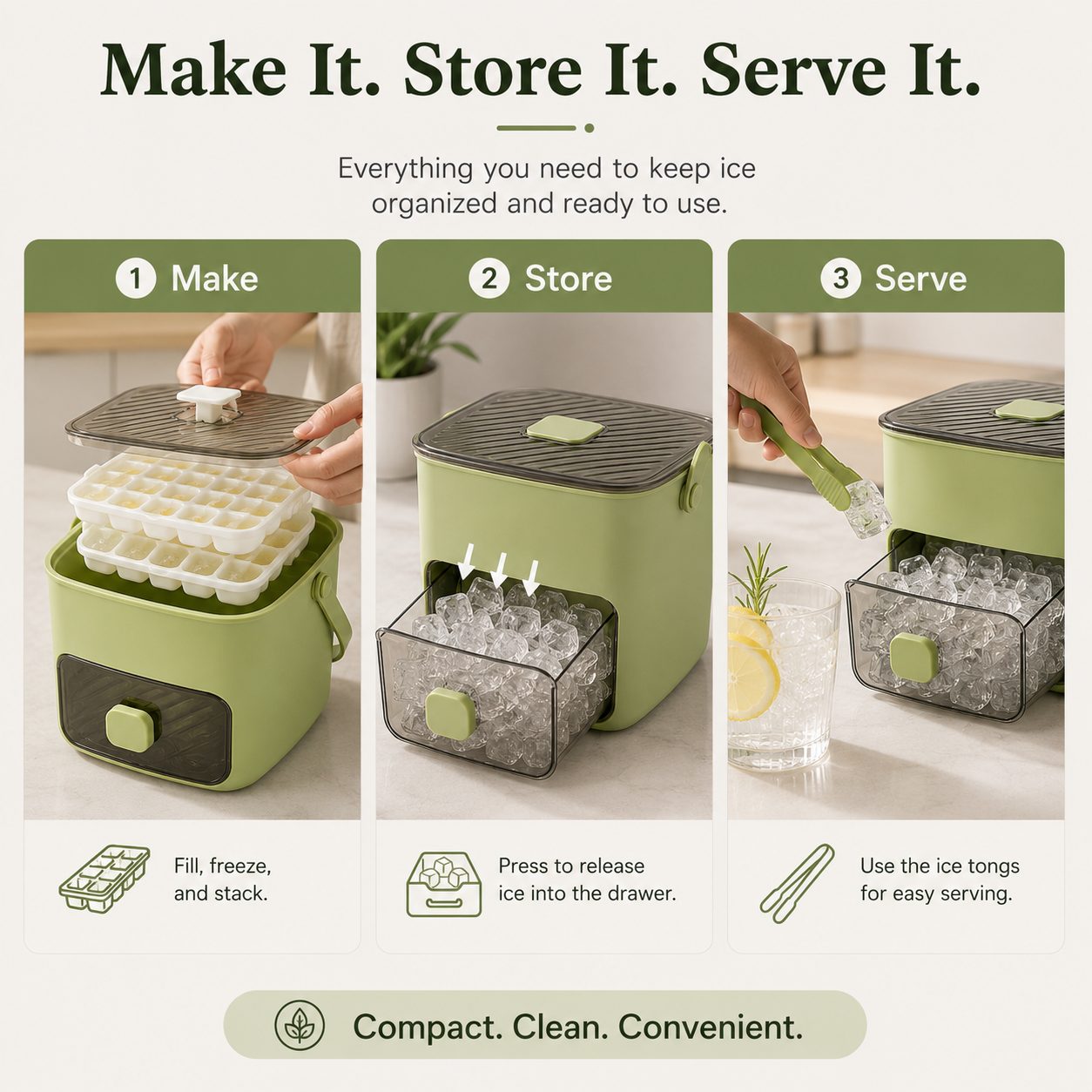 48-Cube One-Press Ice Tray & Storage System