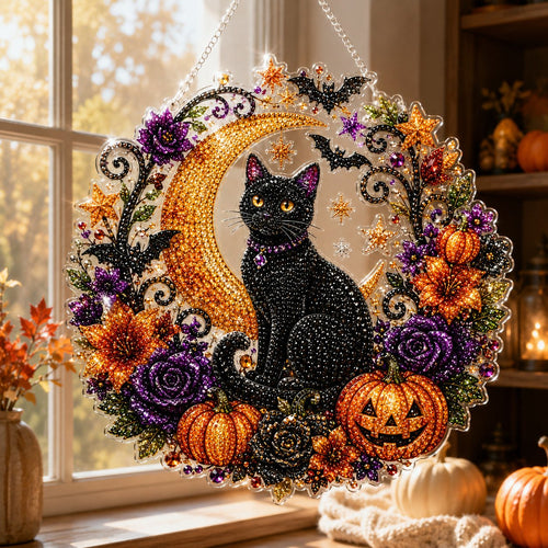 🎃Halloween Black Cat and Moon Diamond Painting Wall Hanging Set