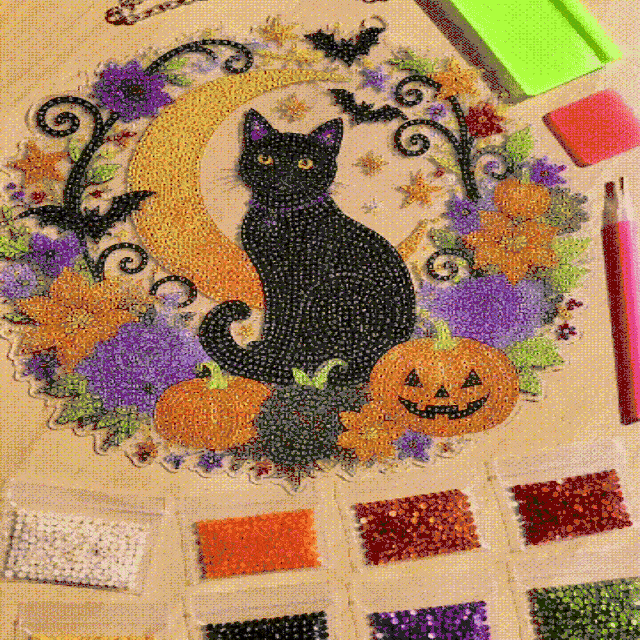 🎃Halloween Black Cat and Moon Diamond Painting Wall Hanging Set