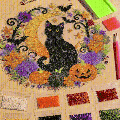 🎃Halloween Black Cat and Moon Diamond Painting Wall Hanging Set